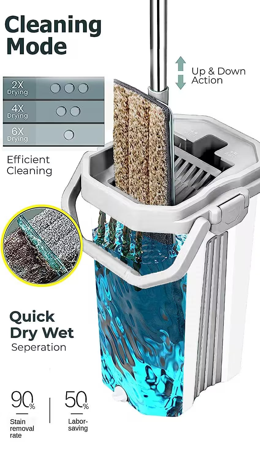 ممسحة أرضية ذكية مع دلو لغسل وتنشيف الأرضية بلا ما تلمس الماء بيديك!